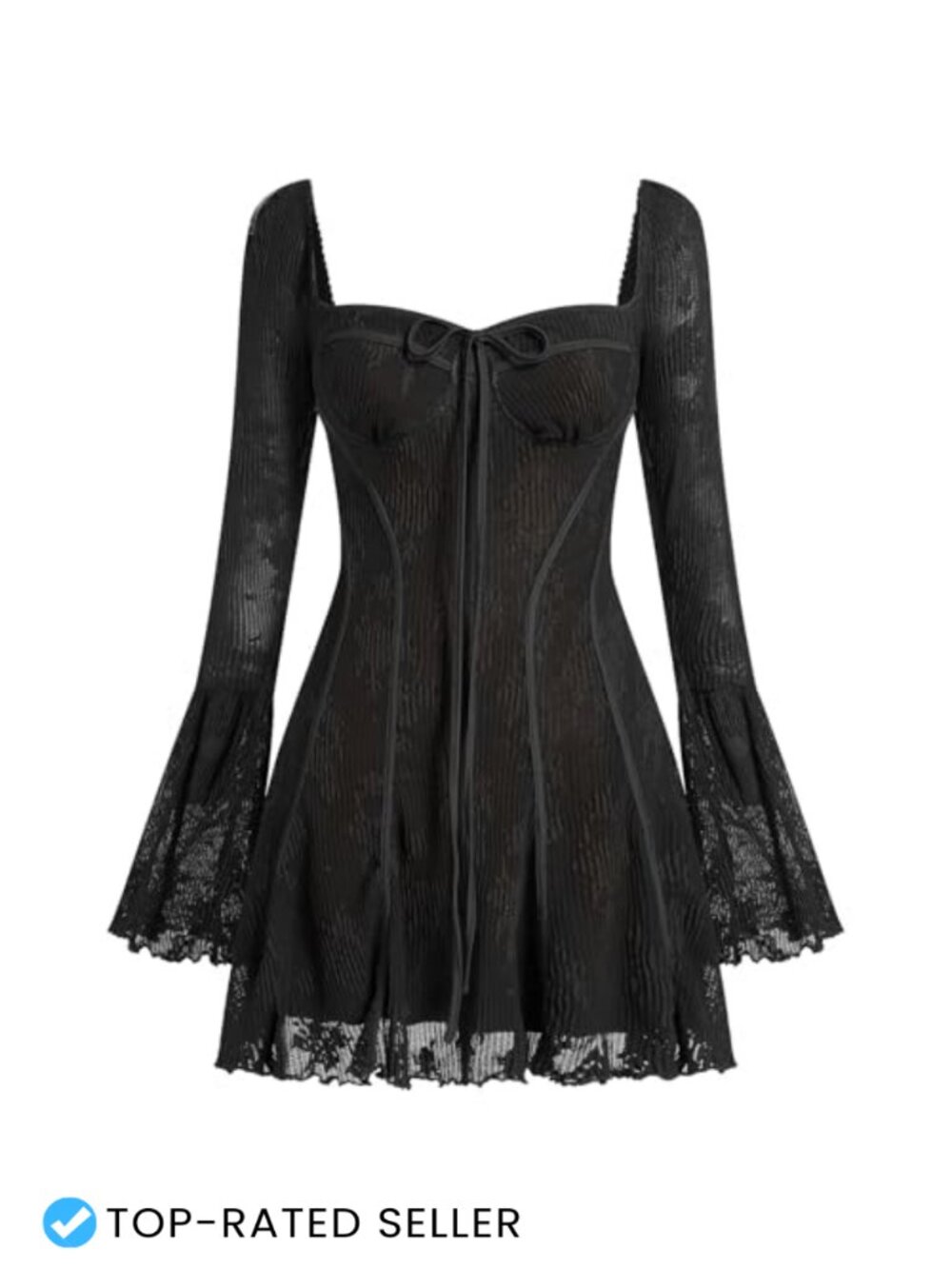 Women's Corset Mini Dress Long Bell Sleeve Lace Ruffle Y2K Party Dress